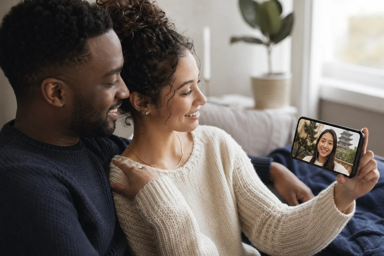 A couple connecting across borders while working on their K-1 fiancé visa petition together